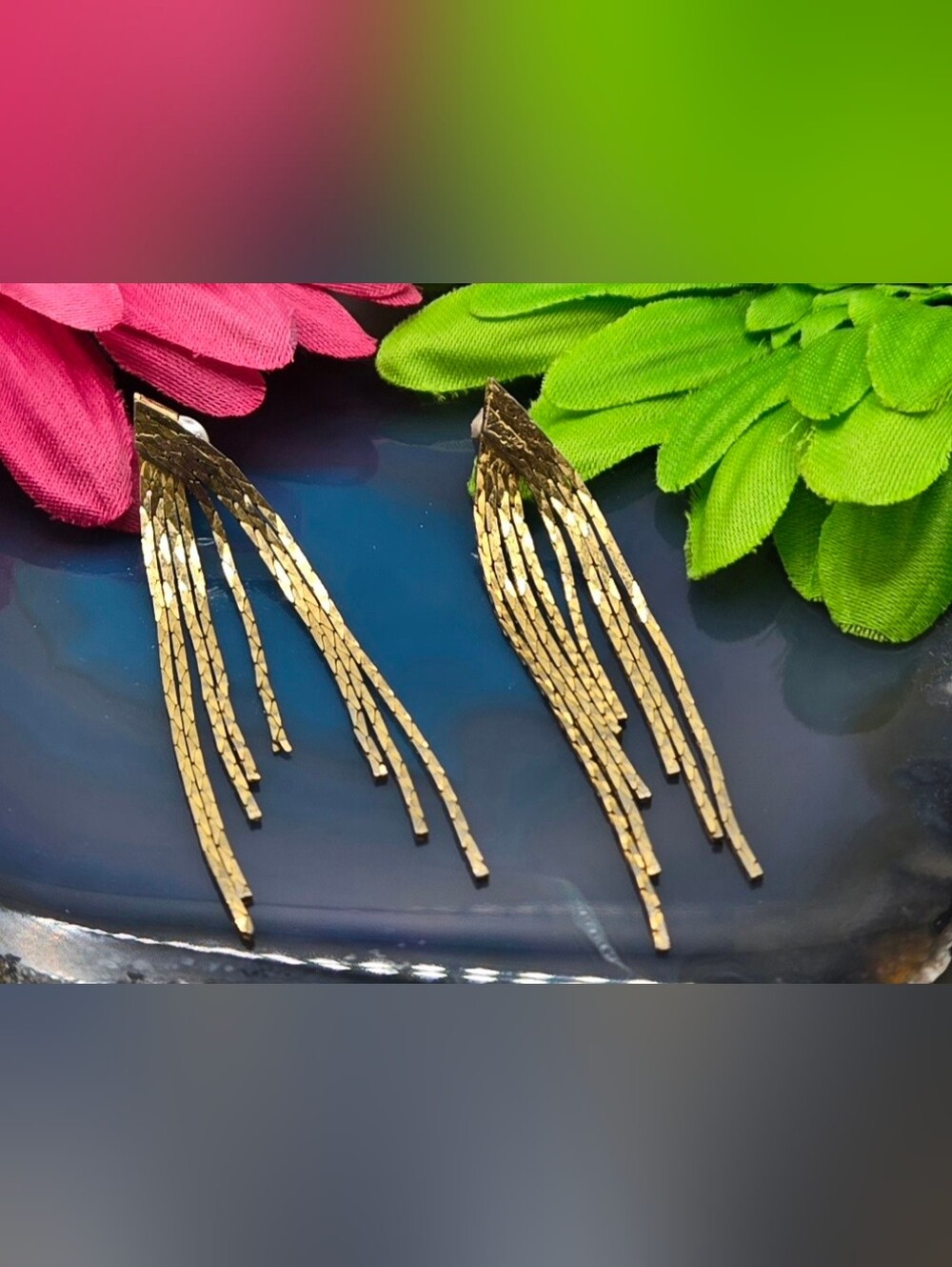 Chain Fringe Earrings Gold Tone Studs for Pierced Ears 80s Vintage